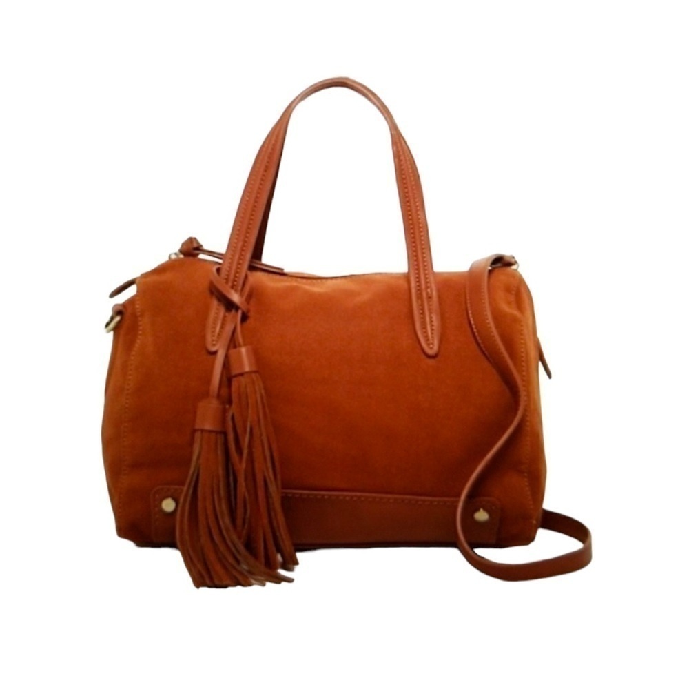 Shiraleah Chicago Marlow Satchel Bag Vegan Suede Tan Rust Fringe Details Zip